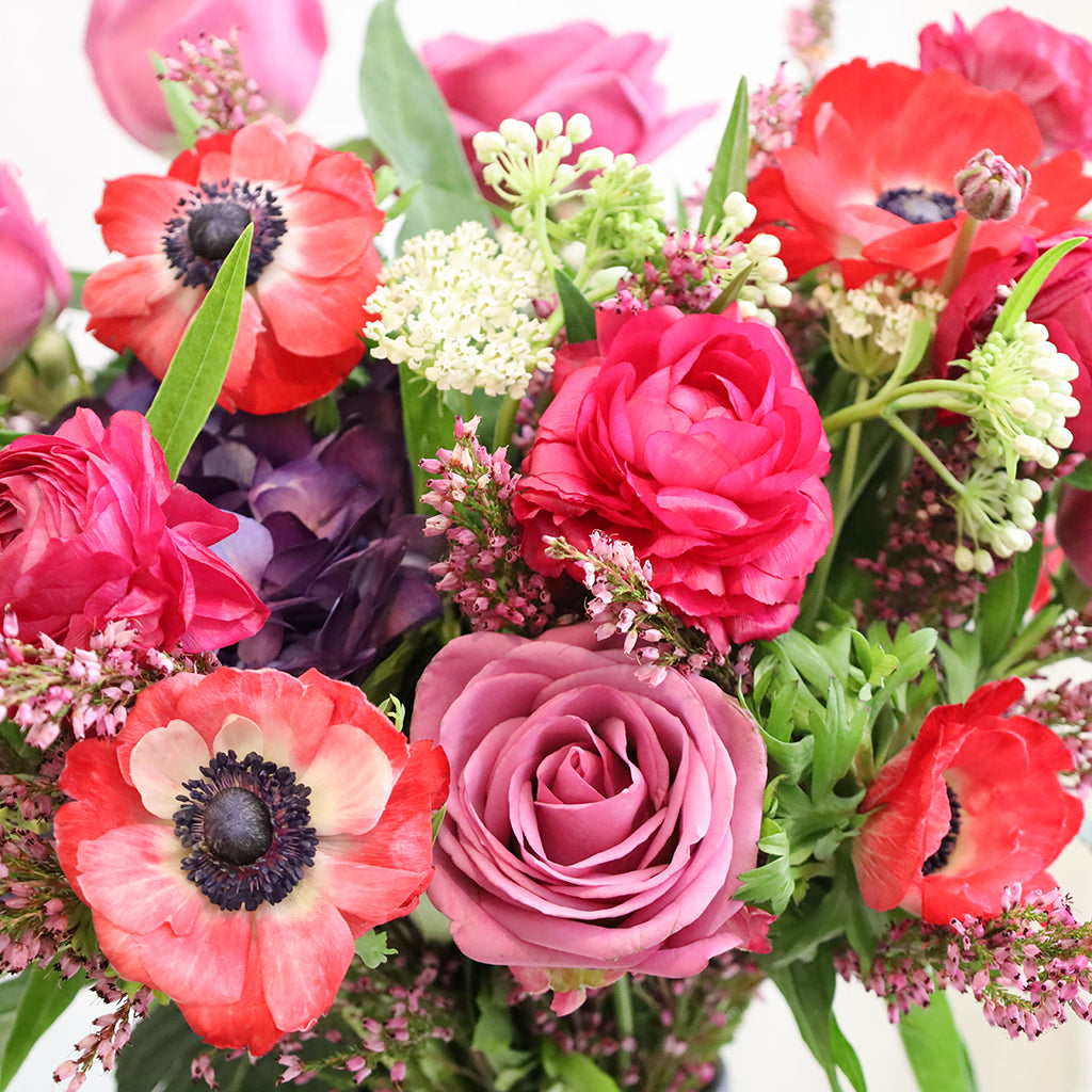 Bundle of Cool Water Roses, Ranunculus, and Anemones.