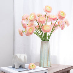 Batch of 10 Ranunculus stems available in Pink, White, and Yellow.